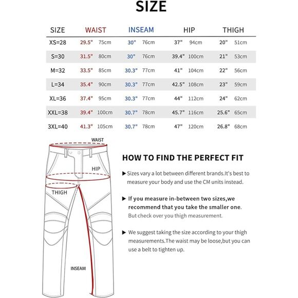 CTBQiTom Motorcycle Motocross Riding Jeans Knee and Hip Protector Pocket Sz M - Picture 10 of 10